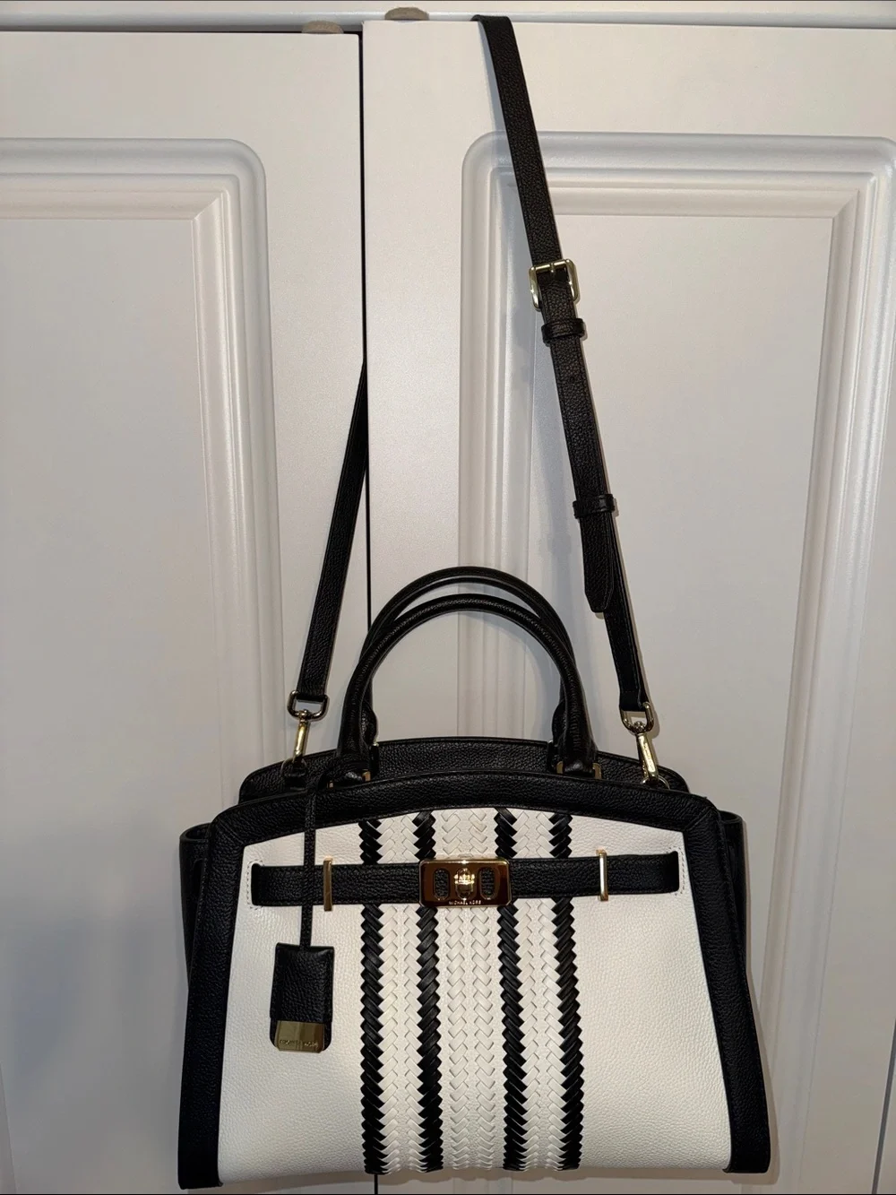 Michael Michael Kors Karson Large Woven Stripe Leather Satchel Bag